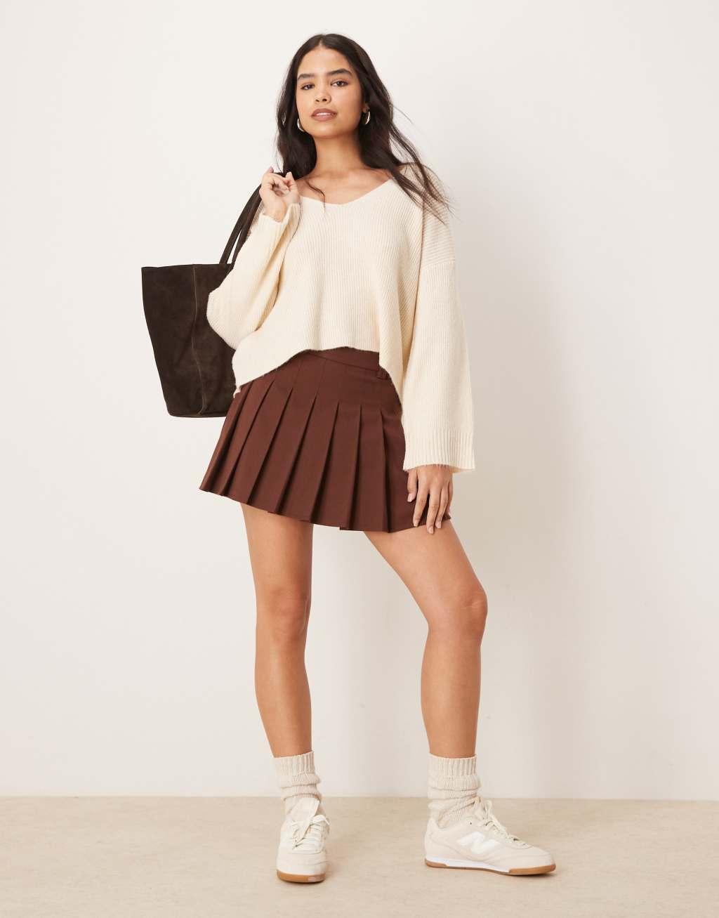 Miss Selfridge v neck knitted sweater in cream Product Image