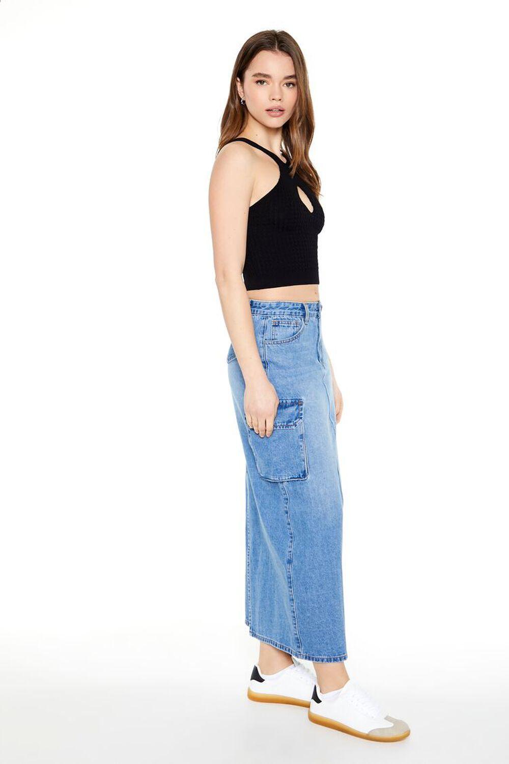 A-Line Cargo Denim Maxi Skirt | Forever 21 Product Image