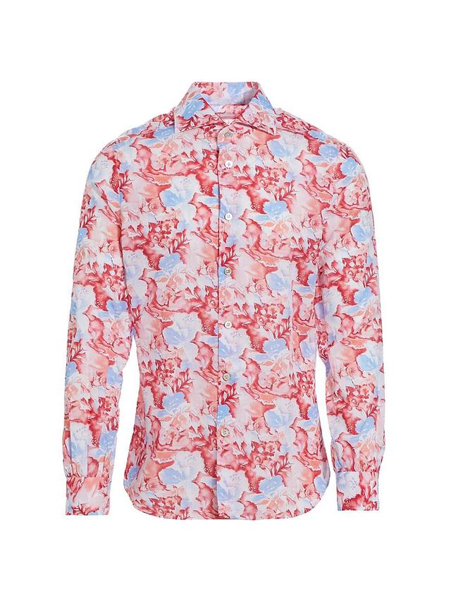 Mens Floral Print Linen-Blend Shirt Product Image