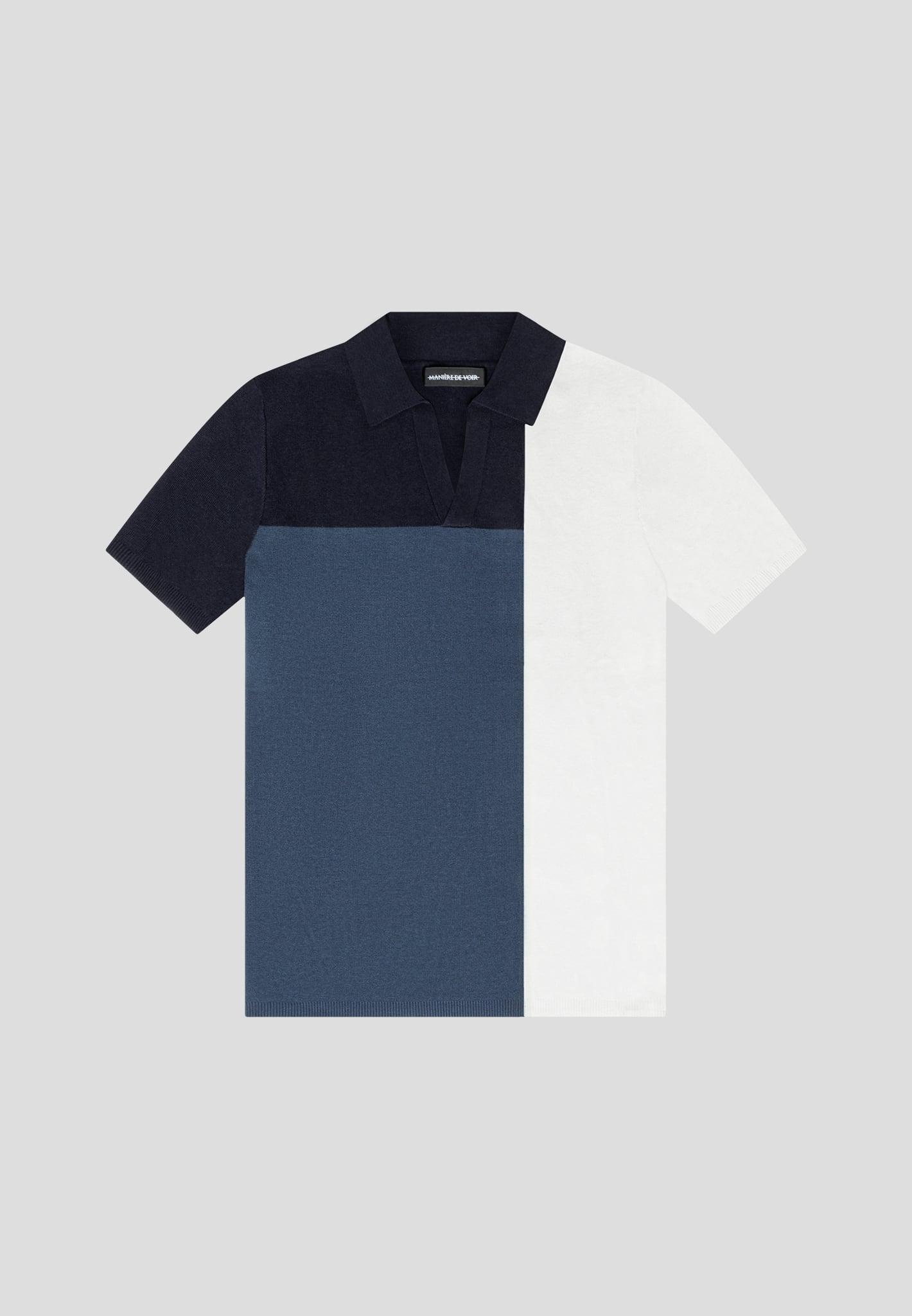 Colour Block Knit Revere Polo Top - Navy/Steel Blue Male Product Image