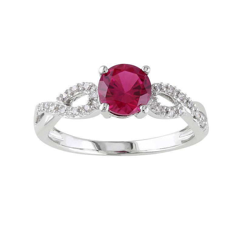 Stella Grace Lab-Created Ruby and 1/10 Carat T.W. Diamond Engagement Ring in 10k White Gold, Womens Red Product Image