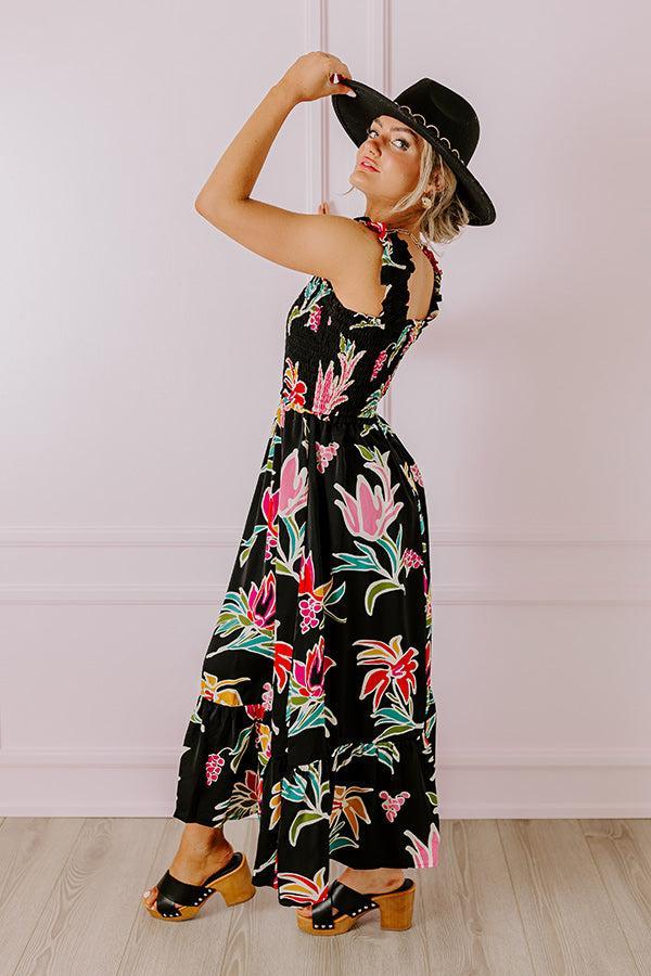 Happy Blooms Smocked Midi in Black Product Image