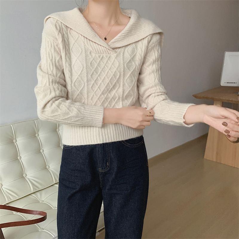 Collar Plain Cable-Knit Sweater Product Image