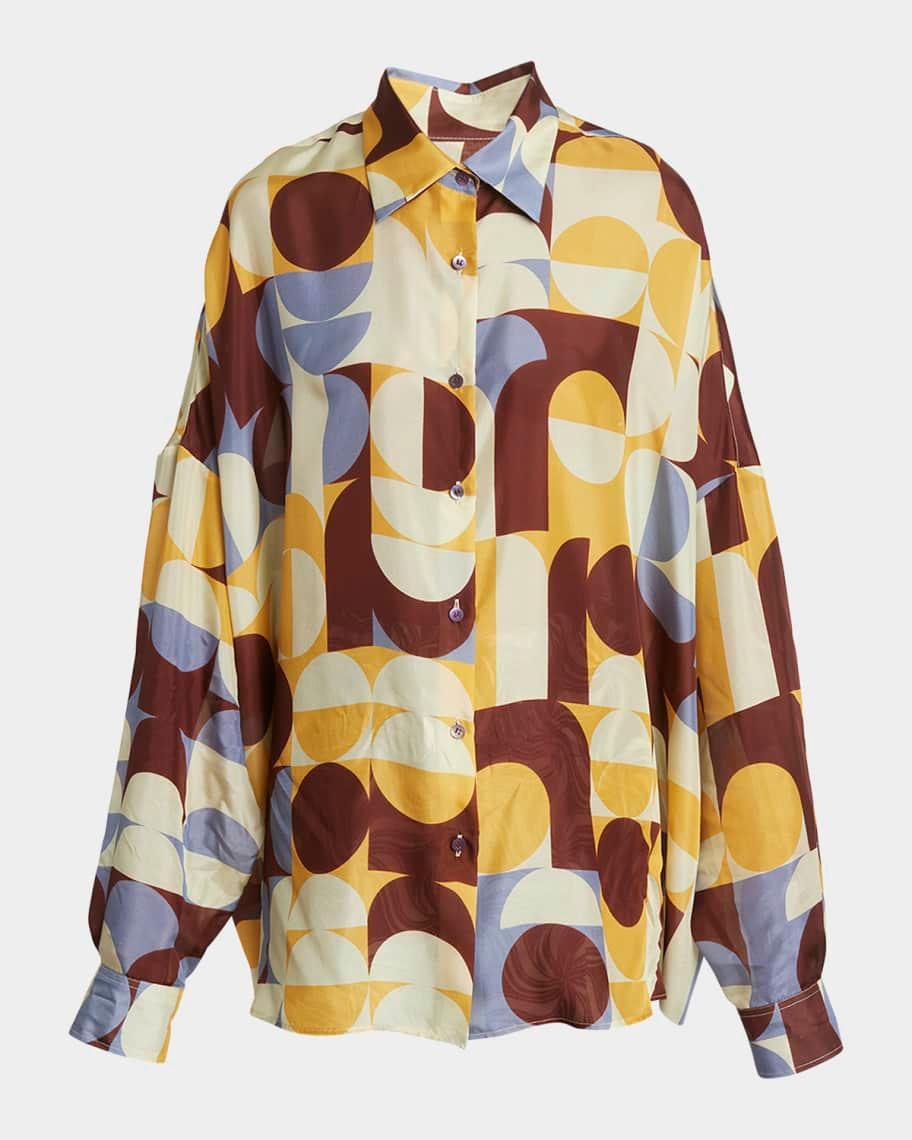 Casia Abstract-Print Oversized Silk Collared Shirt Product Image