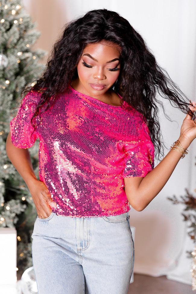 Glistening Light Pink Sequin Tee FINAL SALE Product Image