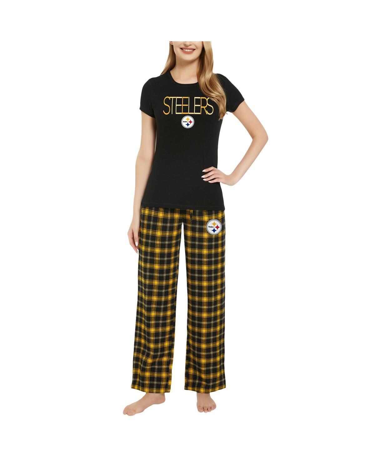 Womens Concepts Sport Black Pittsburgh Steelers ArcticT-shirt and Flannel Pants Sleep Set - Black Product Image