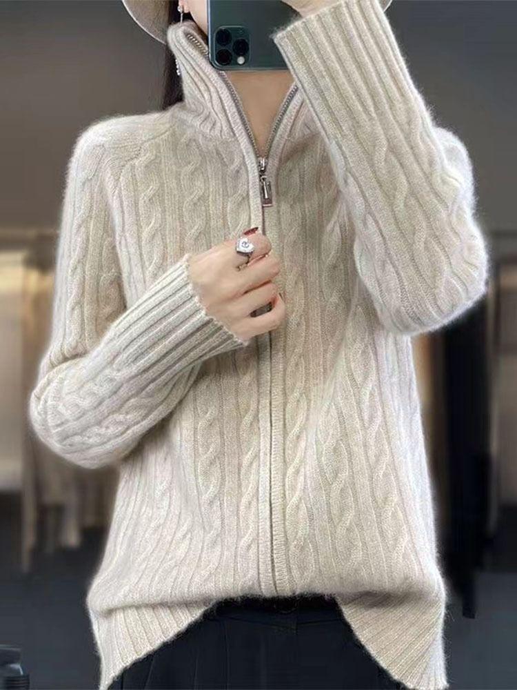 Turtleneck Cable Knit Zip Cardigan Product Image