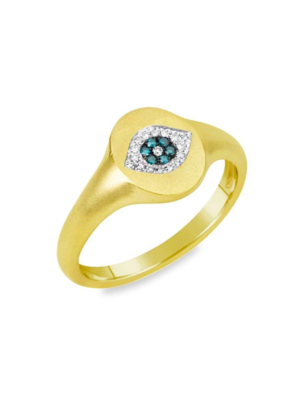 Womens 14K Gold & Diamond Evil Eye Signet Ring Product Image