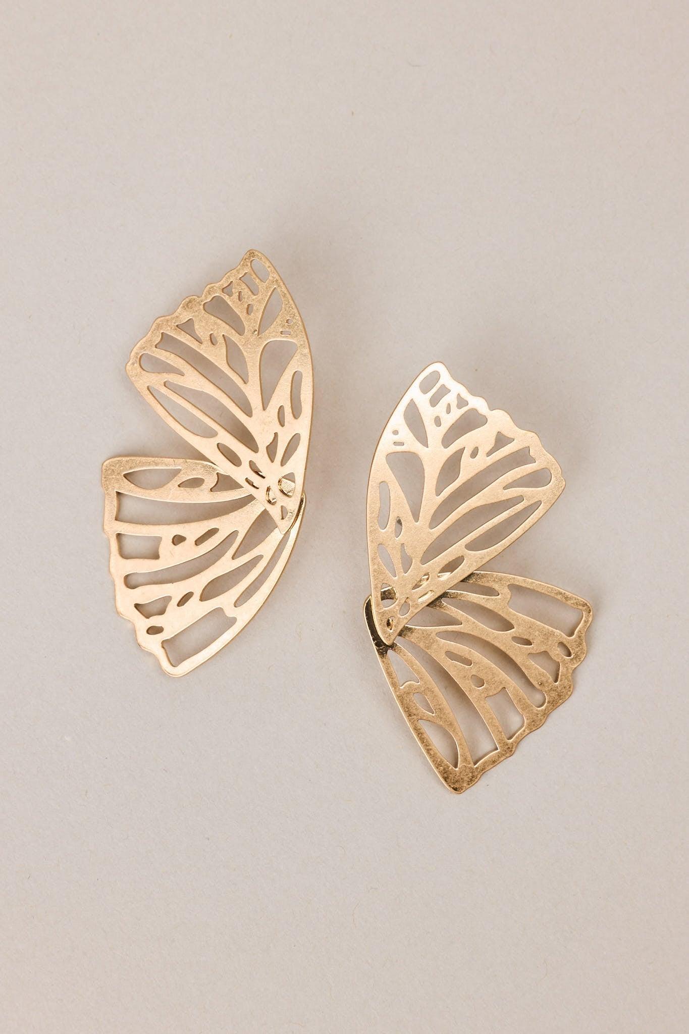 Cherish The Moment Worn Gold Butterfly Earrings Product Image