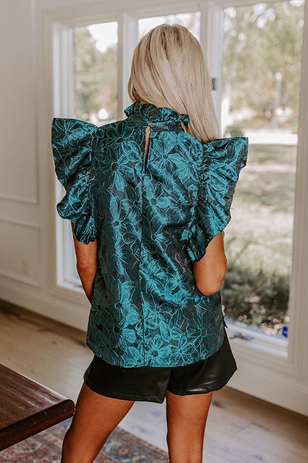 Rooftop Skyline Floral Jacquard Top in Teal Product Image