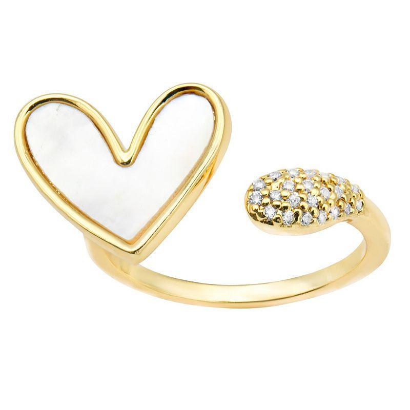 City Luxe Gold tone Mother-of-Pearl and Cubic Zirconia Heart Open Ring, Womens Gold Tone Mop Product Image