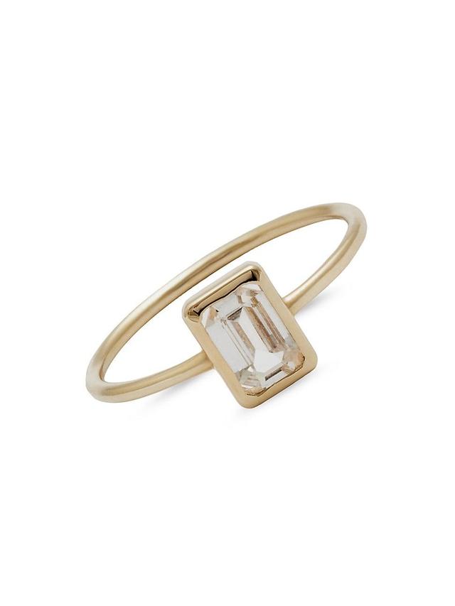 Womens 14K Gold & Emerald-Cut White Topaz Ring Product Image