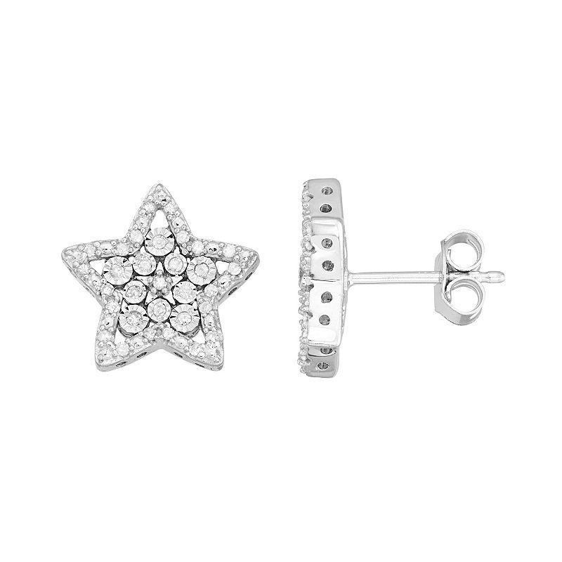 Sterling Silver 1/4 Carat T.W. Diamond Star Drop Earrings, Womens, White Product Image