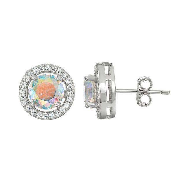 Sterling Silver Cubic Zirconia Halo Stud Earrings, Womens, Iridescent Product Image