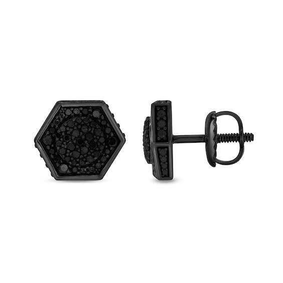 Men's 1/2 CT. T.w. Hexagonal Black Multi-Diamond Frame Stud Earrings in Sterling Silver with Black Rhodium Product Image