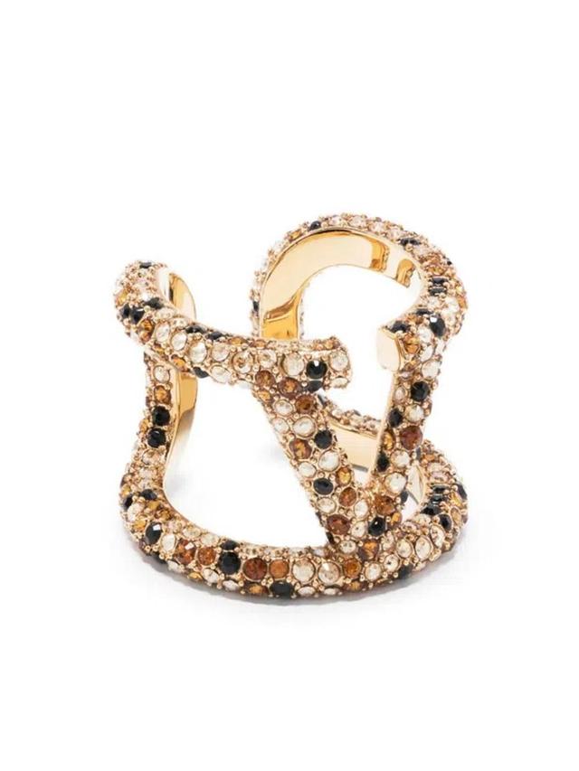 VALENTINO GARAVANI Vlogo Crystal-embellished Ring In Gold Product Image