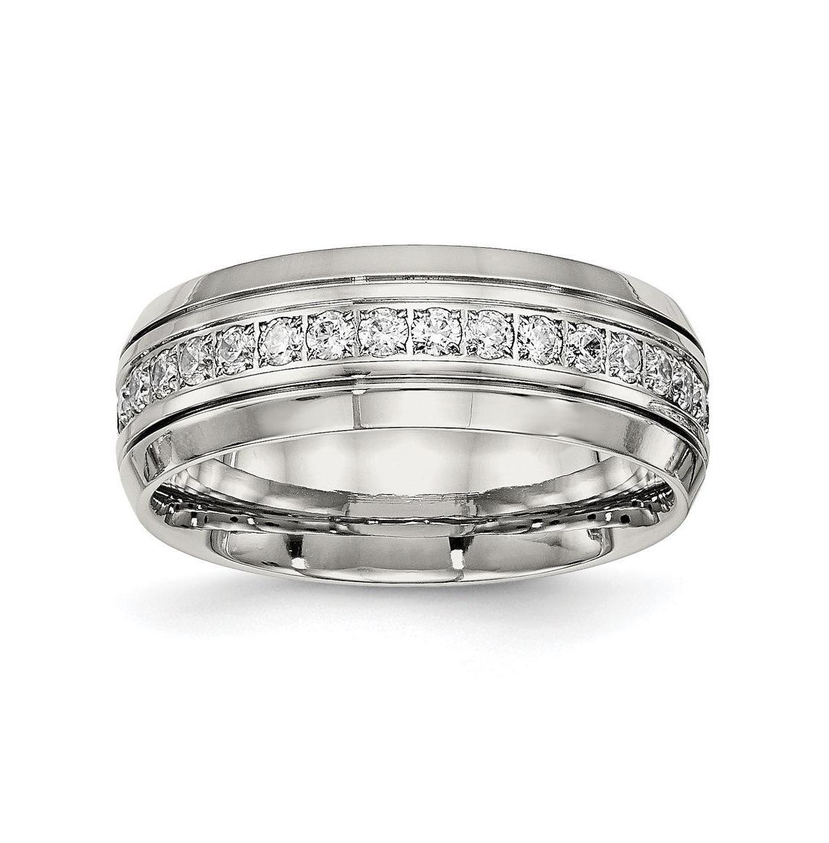 Chisel Stainless Steel Polished Grooved Cz 8mm Half Round Band Ring Product Image