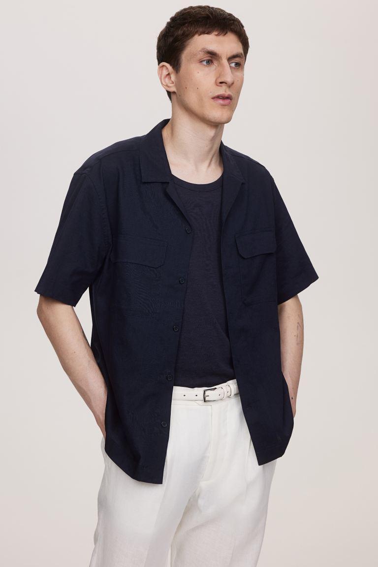 Regular Fit Linen-blend Utility Shirt Product Image