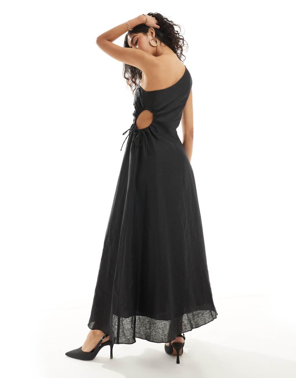 Ever New asymmetric cut-out waist maxi dress in black Product Image