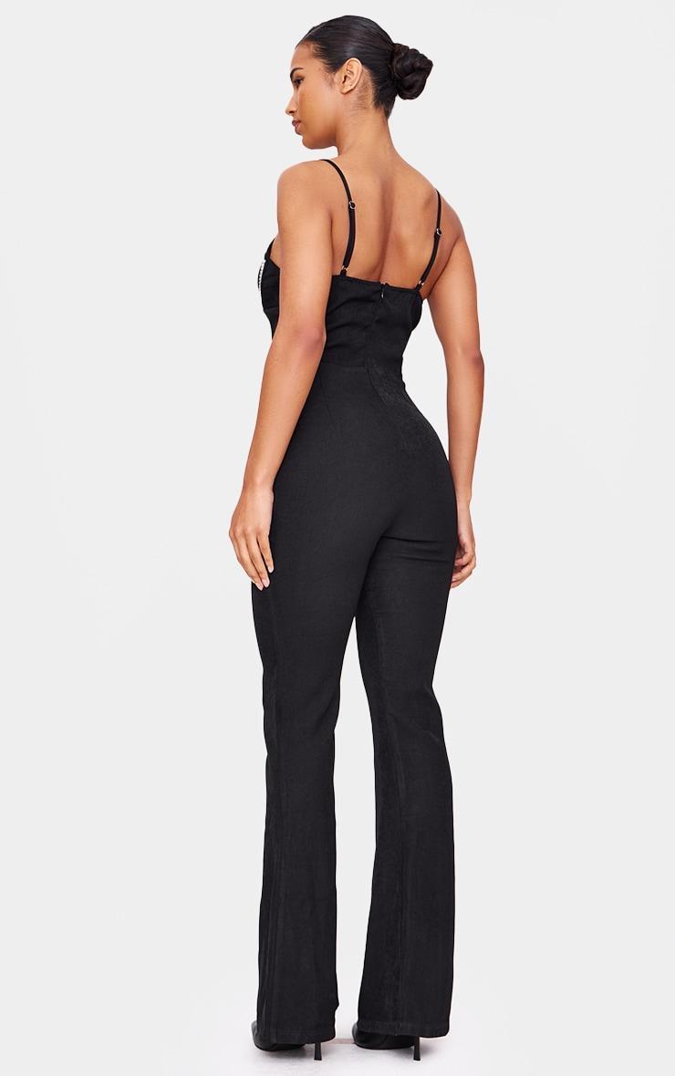 Black Diamante Corset Detail Flared Strappy Jumpsuit Product Image