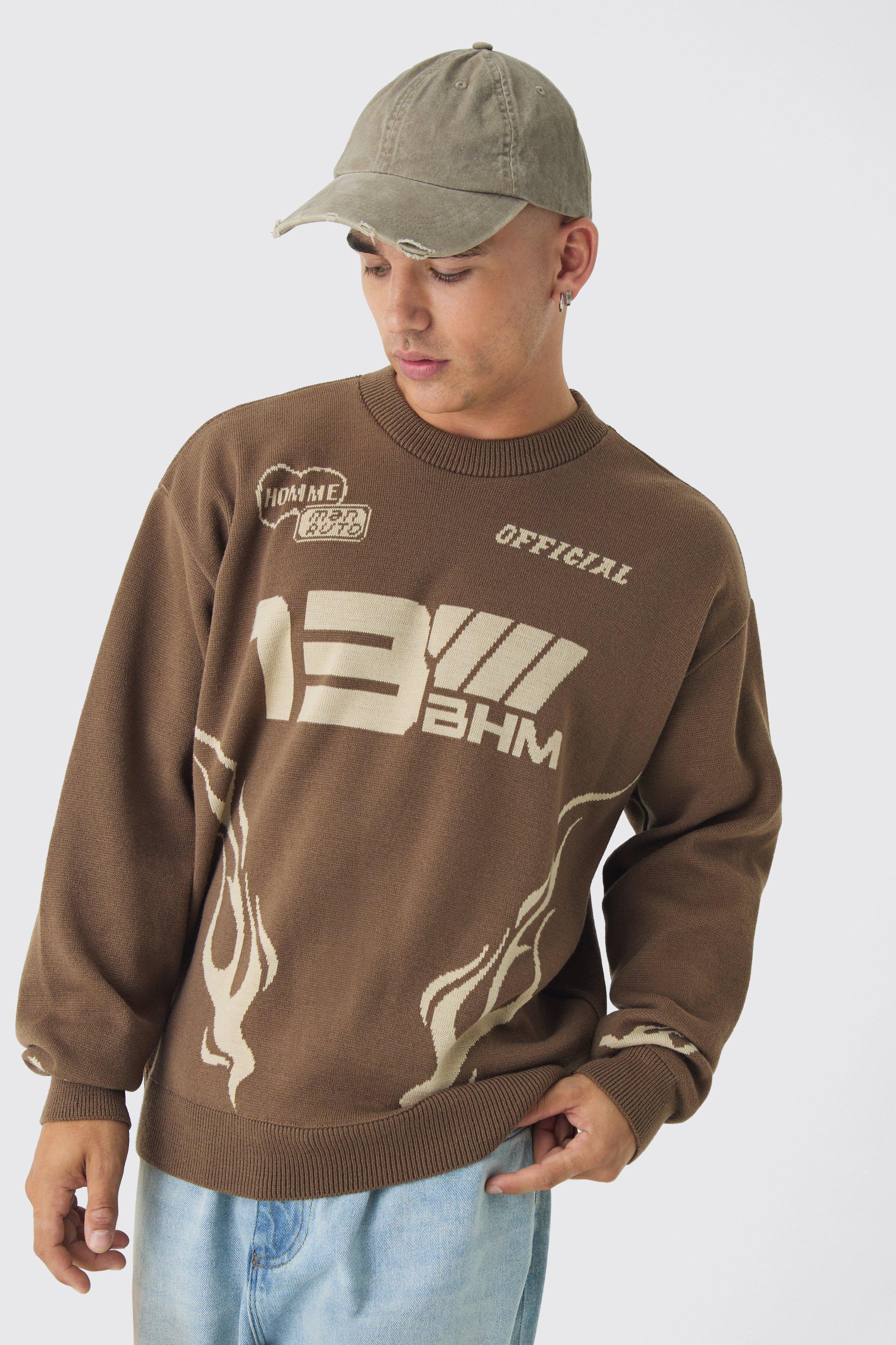 Oversized Boxy Moto Knitted Jumper | boohooMAN USA Product Image