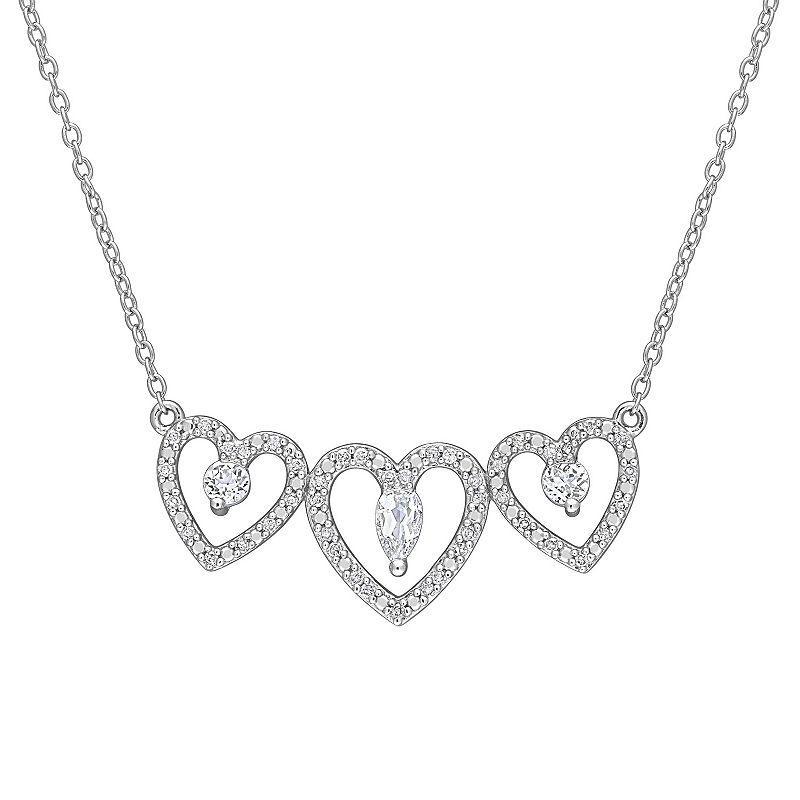 Stella Grace Sterling Silver White Topaz & 1/5 ct. T.W Diamond Triple Heart Necklace, Womens Product Image