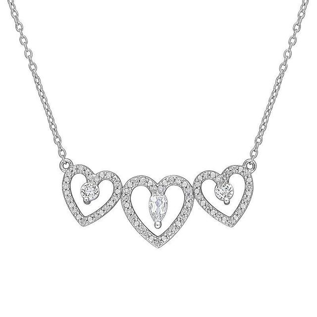 Stella Grace Sterling Silver White Topaz & 1/5 ct. T.W Diamond Triple Heart Necklace, Womens Product Image