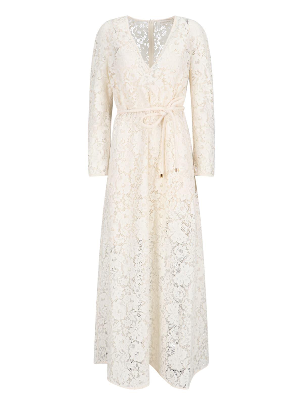 Lace V-neck Maxi Dress In White Product Image