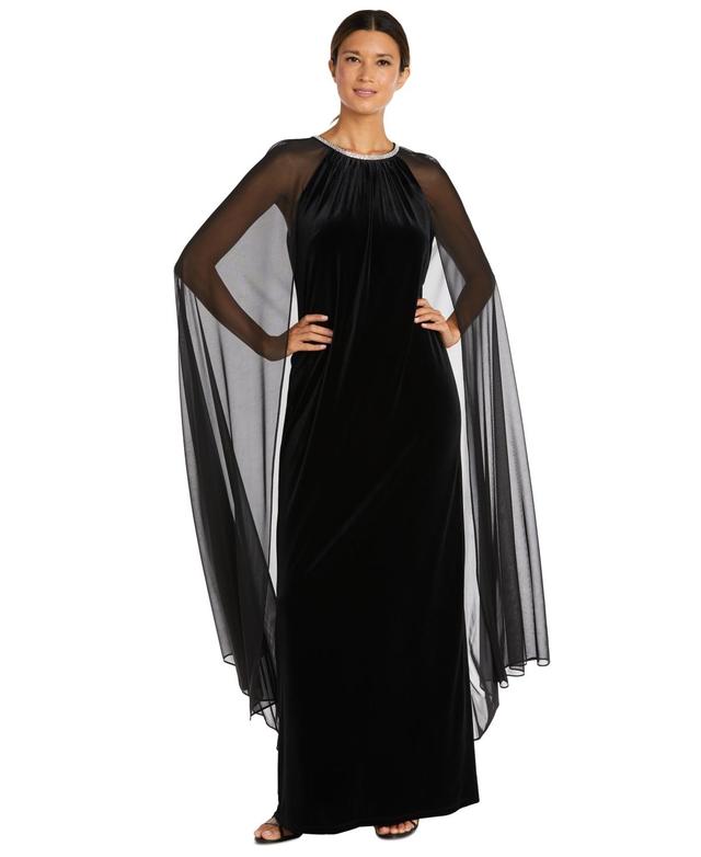 R & M Richards Womens Embellished Velvet Cape Gown Product Image