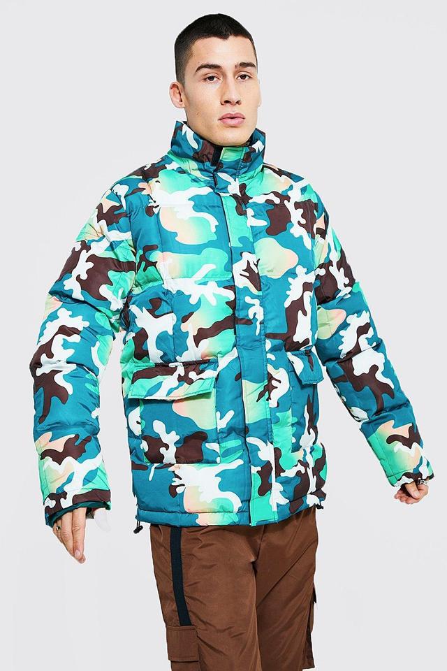 Camo Funnel Neck Puffer | boohooMAN USA Product Image