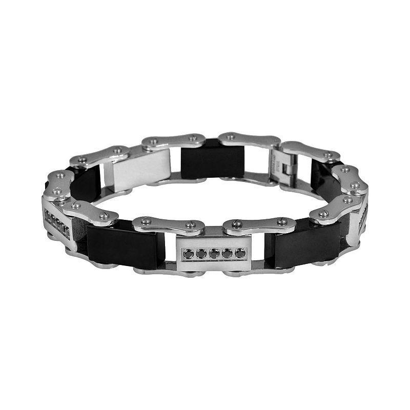 Stainless Steel and Black Immersion-Plated Stainless Steel 1/2-ct. T.W. Black Diamond Bracelet - Men, Mens Product Image