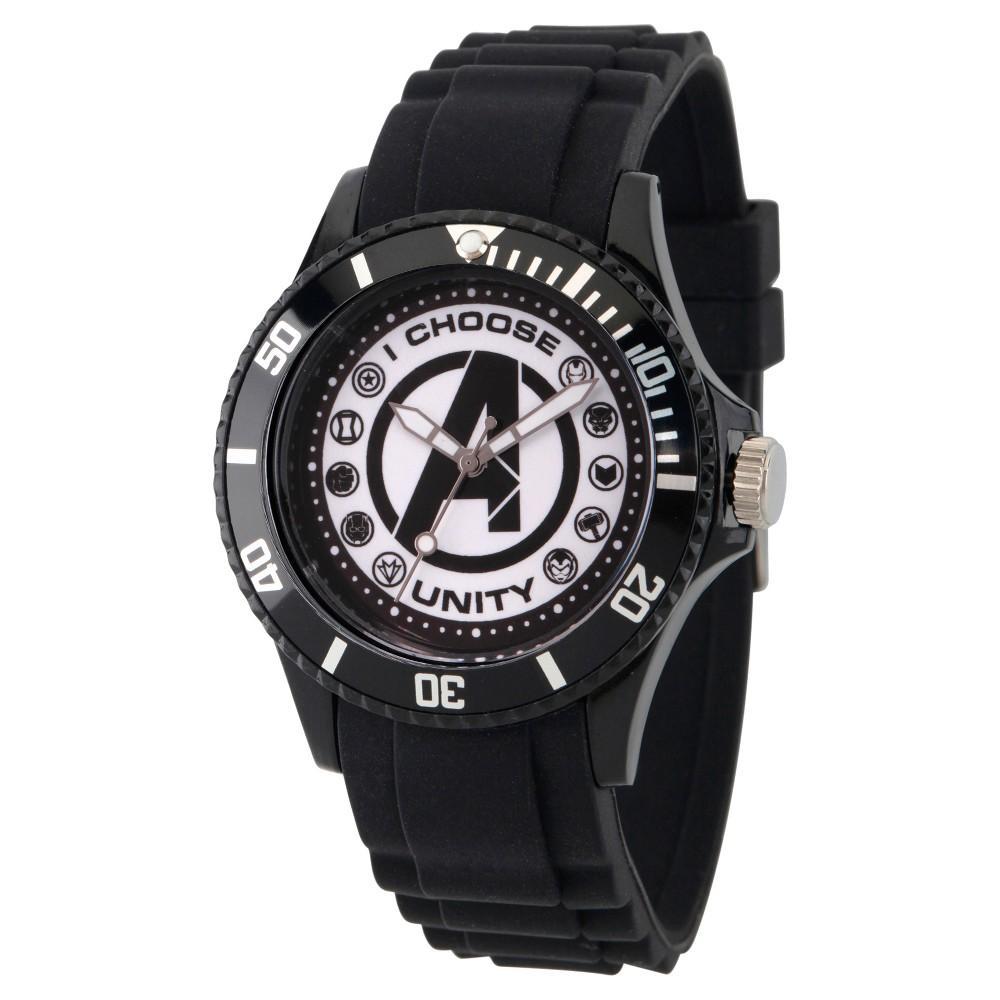 Mens Marvel Classic Avengers Logo/Captain America/Black Widow/Hulk/Ant-Man Plastic Watch - Black Product Image