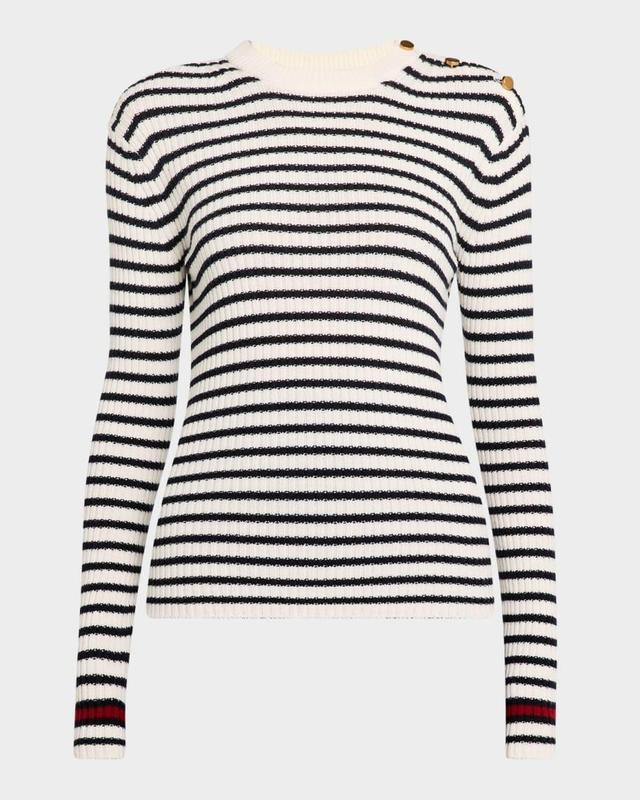 Lari Stripe Wool Sweater with Buttoned Shoulders Product Image