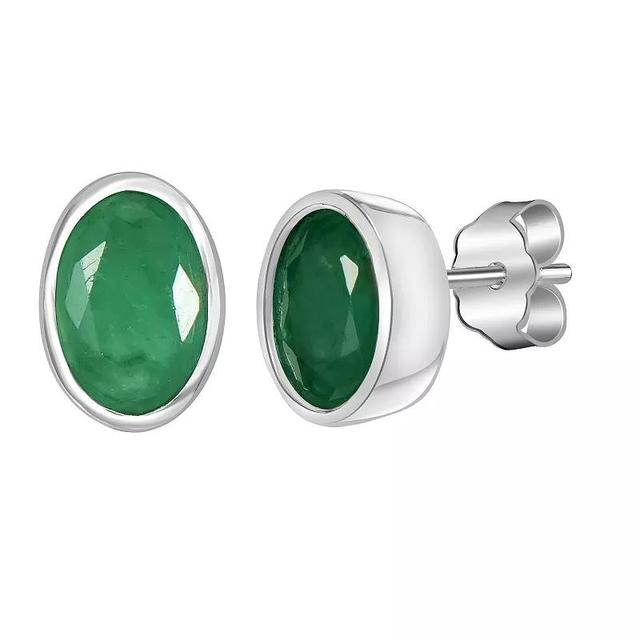 Gemistry 14k White Gold Gemstone Oval Bezel Set Stud Earrings, Womens, Green Product Image