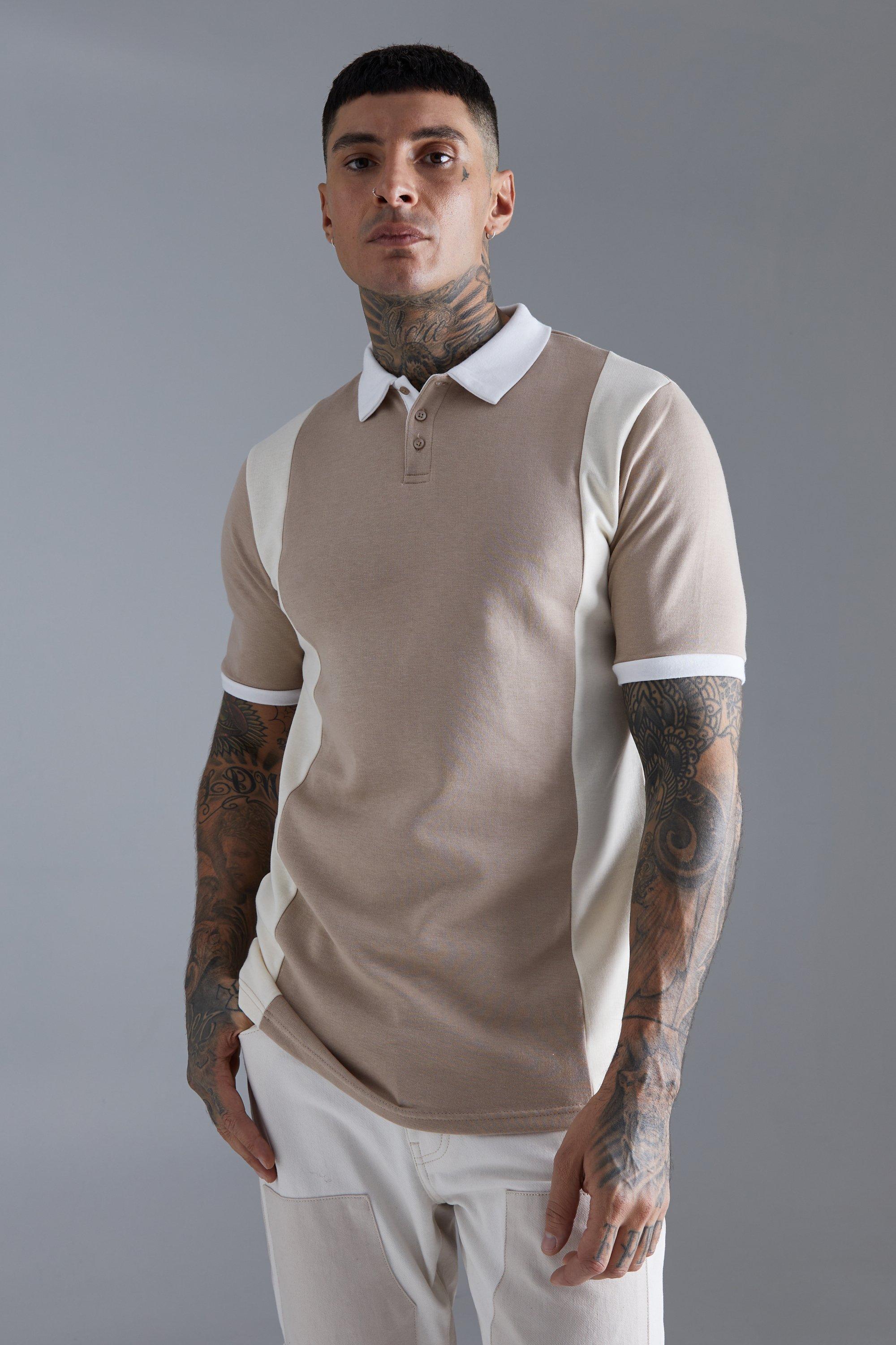 Tall Slim Interlock Colour Block Polo | boohooMAN USA Product Image