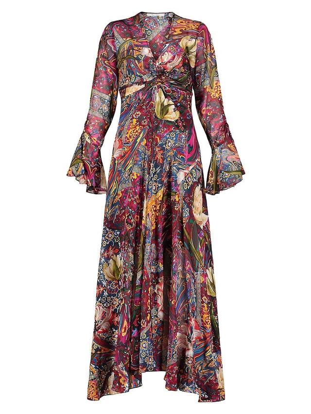 Womens Diana Floral Silk-Blend Long-Sleeve Maxi-Dress Product Image