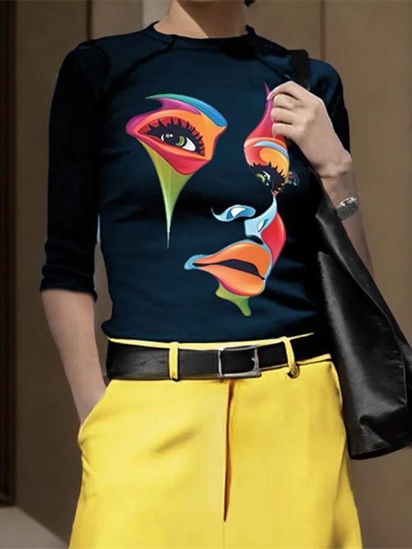 Half Sleeves Skinny Contrast Color Figure Round-Neck T-Shirts Tops Product Image