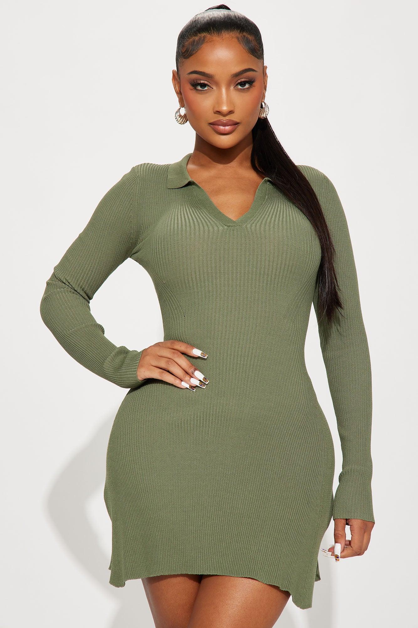 Sara A-Line Sweater Mini Dress - Olive product image