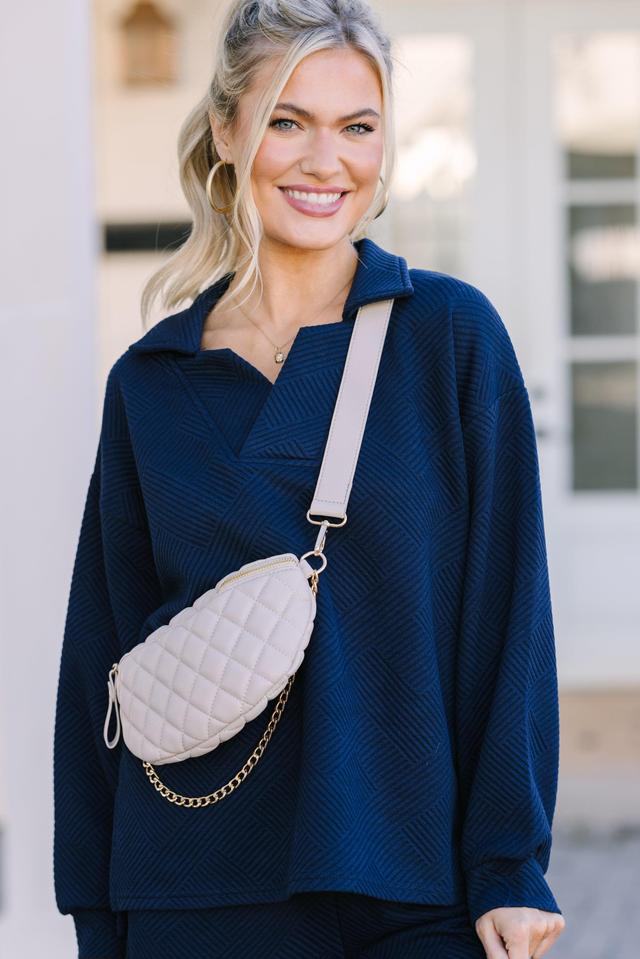 Make Your Day Navy Blue Textured Top Female Product Image