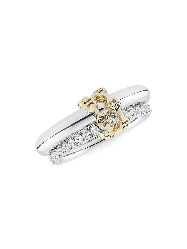 Womens Virgo HB Sterling Silver, 18K Yellow Gold & Diamond 2-Link Ring Product Image