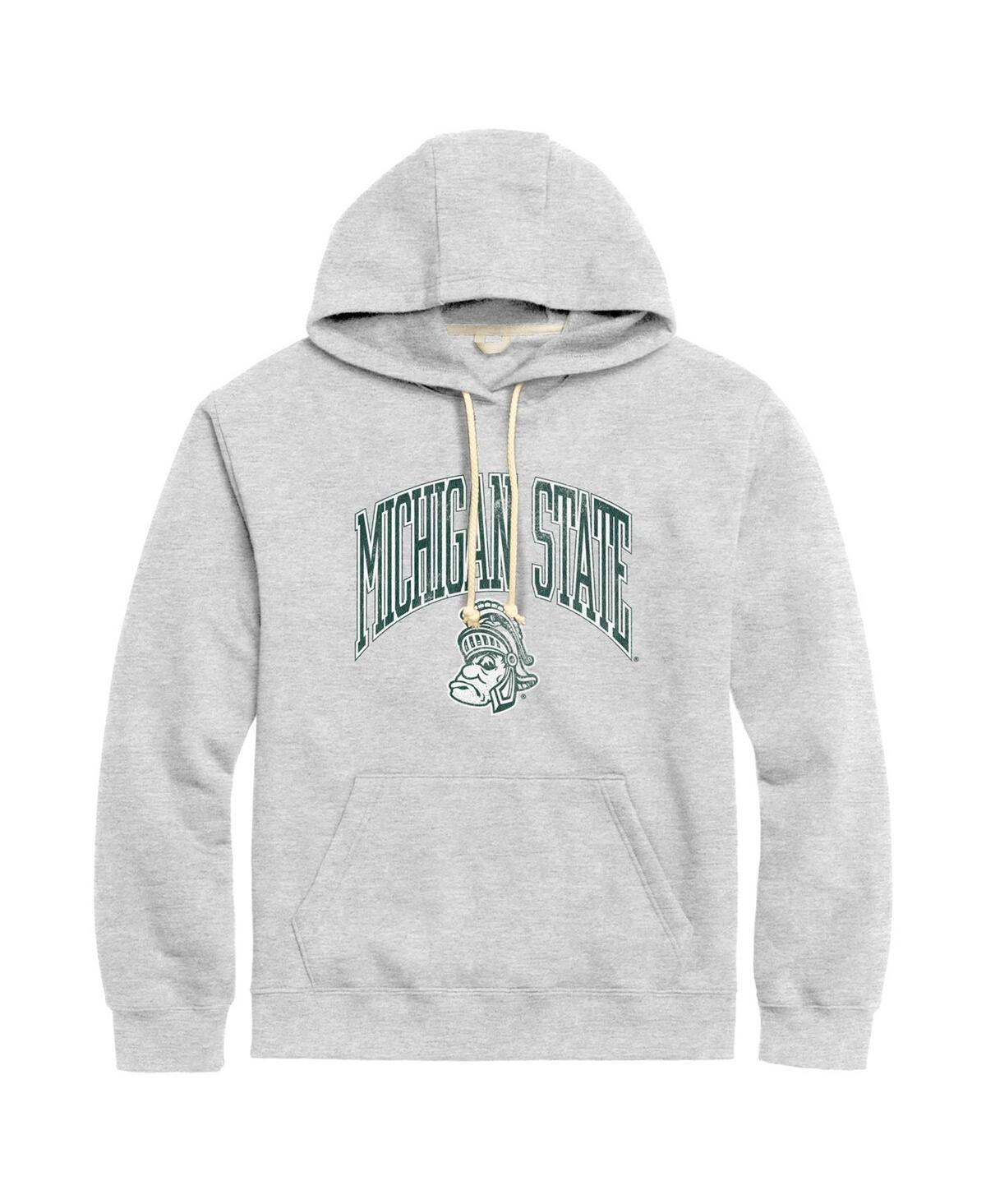 Mens League Collegiate Wear Heather Gray Distressed Michigan State Spartans Tall Arch Essential Pullover Hoodie Product Image