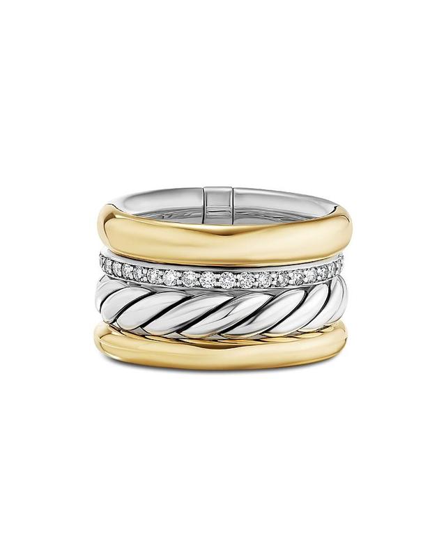 David Yurman 18K Yellow Gold & Sterling Silver Mercer Diamond Multirow Ring Product Image