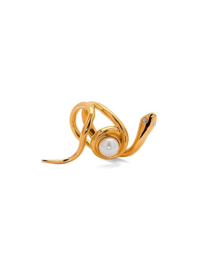 Womens 24K-Gold-Plated, Imitation Pearl & Crystal Snake Ring Product Image