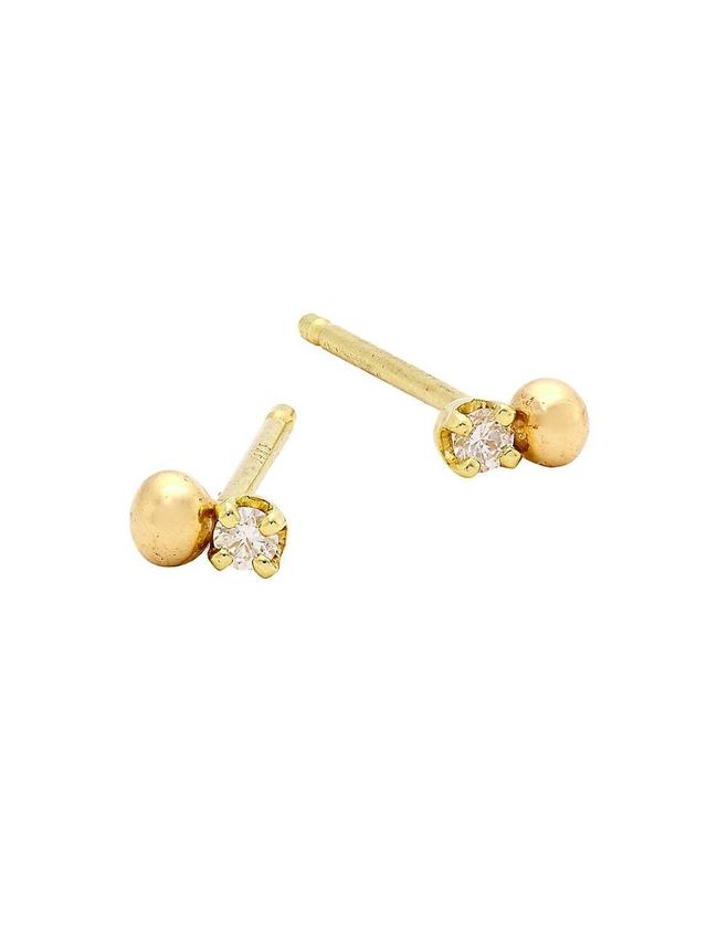 Womens Gold Beads 14K Yellow Gold & Diamond Stud Earrings Product Image