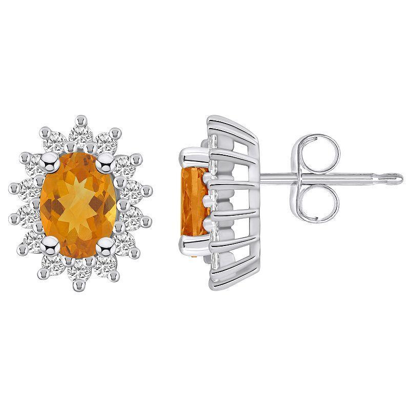 Alyson Layne 14k Gold Oval Citrine & 1/2 Carat T.W. Diamond Halo Stud Earrings, Womens, Orange Product Image