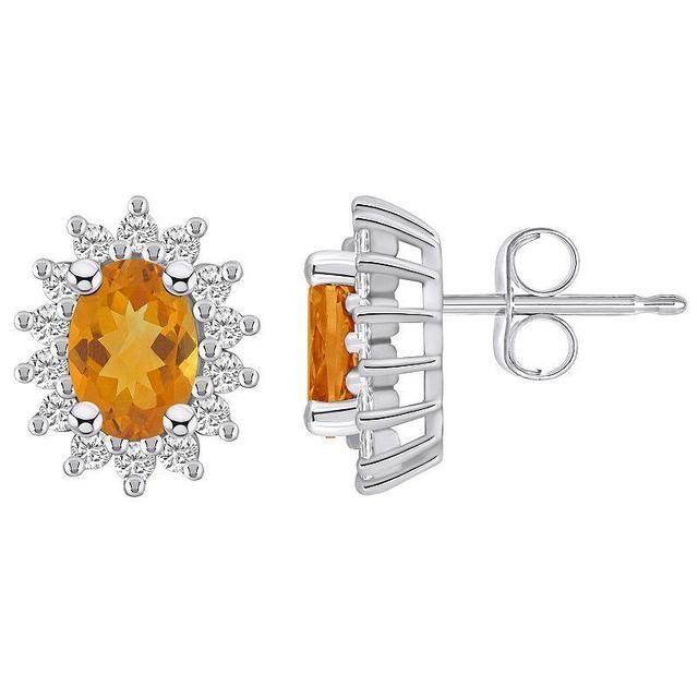 Alyson Layne 14k White Gold Oval Citrine & 1/2 Carat T.W. Diamond Halo Stud Earrings, Womens Product Image