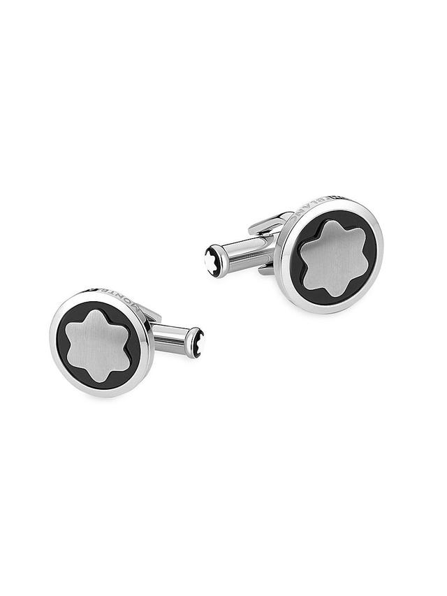 Mens Star Stainless Steel & Onyx Cufflinks Product Image