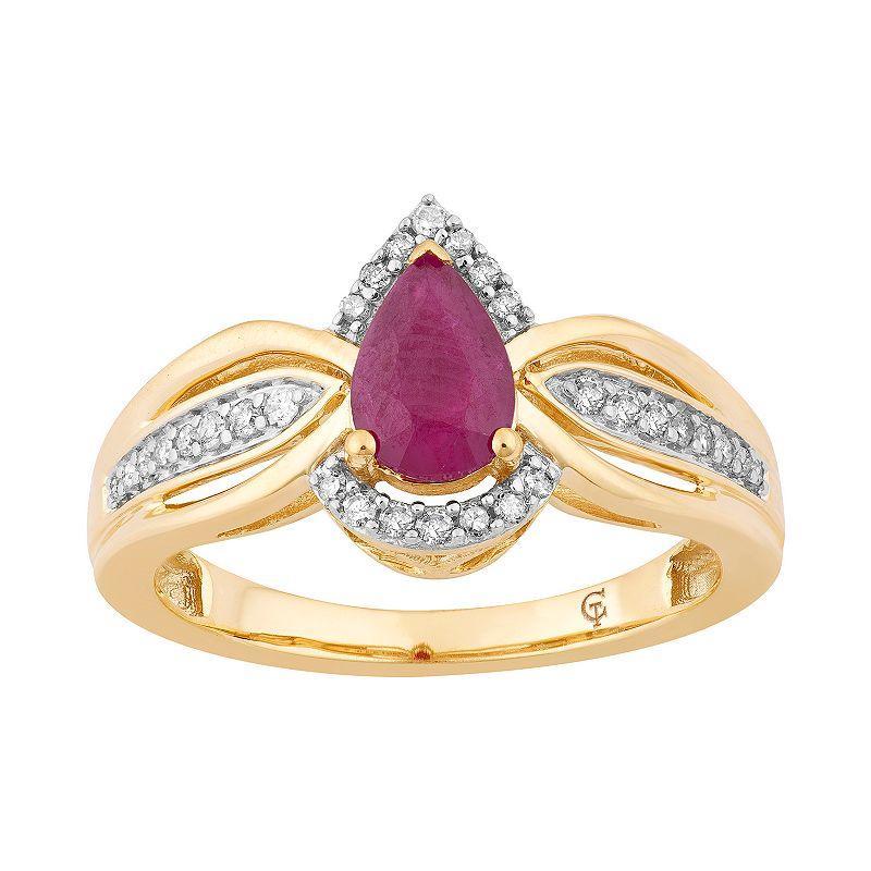 10k Gold Ruby & 1/6 Carat T.W. Diamond Teardrop Ring, Womens Product Image