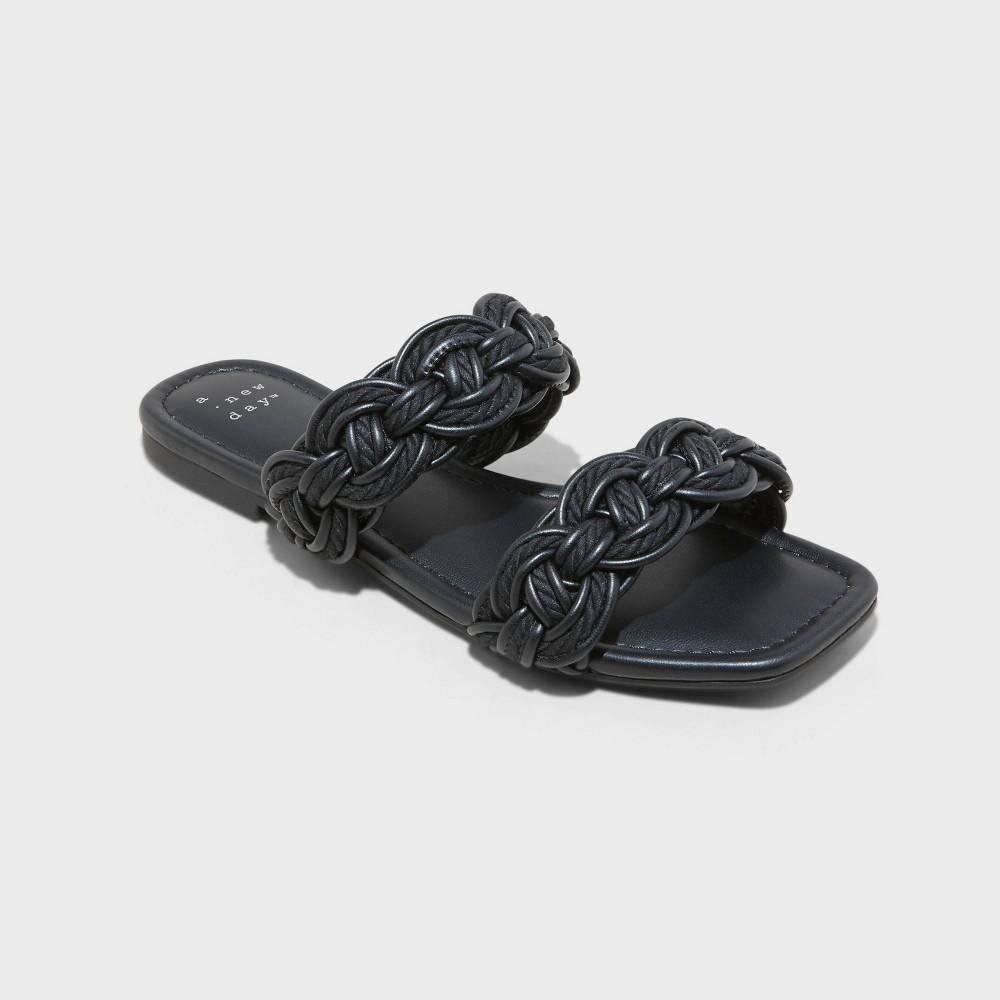 Womens Sarafina Woven Two-Band Slide Sandals with Memory Foam Insole - A New Day Black 6 Product Image