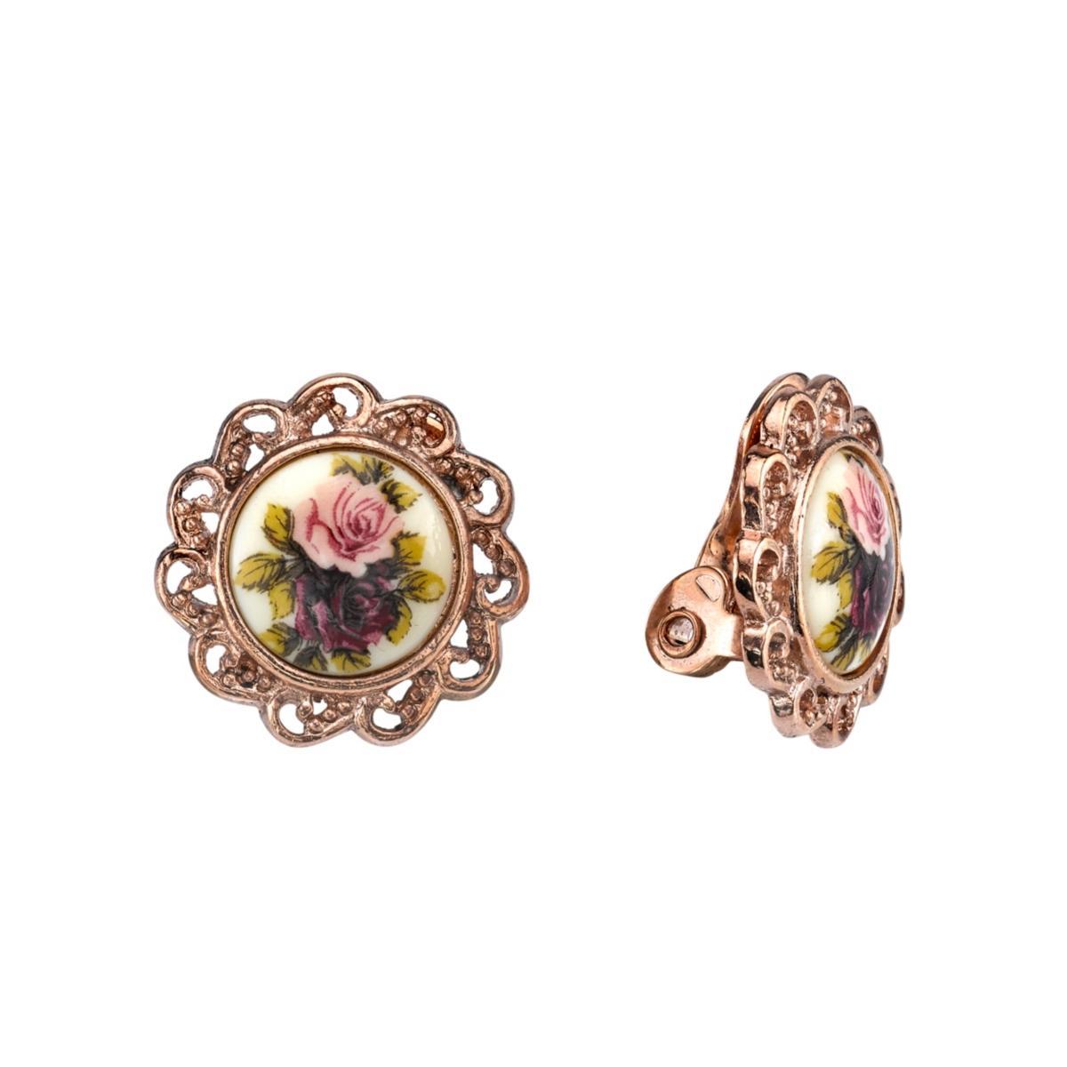 2028 Rose Gold-Tone Flower Round Clip Earrings Product Image